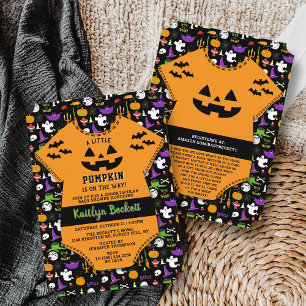 Modern "Little Pumpkin" Halloween Baby shower Kaart