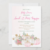 Modern Little Pumpkin Pink Greenery Baby shower Kaart (Voorkant)