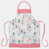 Modern Llama Cactus Blush Pink Girly Script Naam Schort (Voorkant)