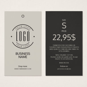 Modern logo beige grijs kledinglabel hangtag  visitekaartje