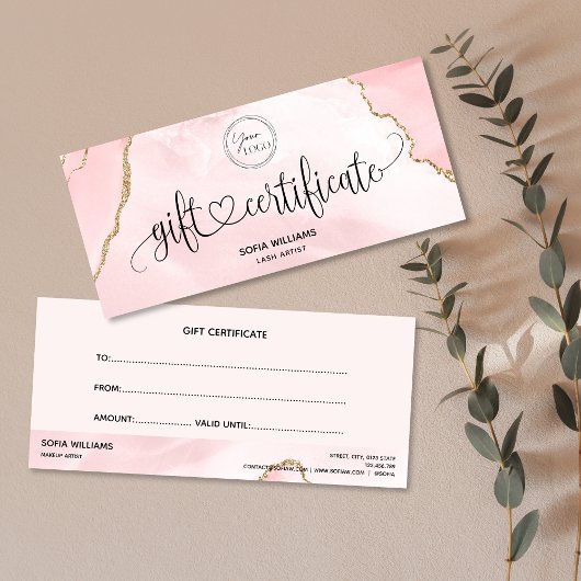 Modern Logo Blush Roze Agaat Certificaat Gift Kaar