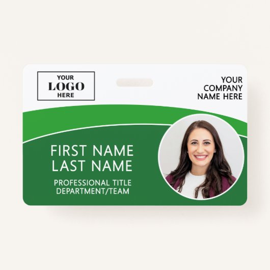 Modern Logo Photo ID Barcode Employee Name Badge (Voorkant)