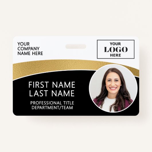 Modern Logo Photo ID Barcode Employee Name Badge (Voorkant)
