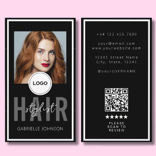 Modern Logo QR Review Zwart Wit Haarstylist  Visitekaartje