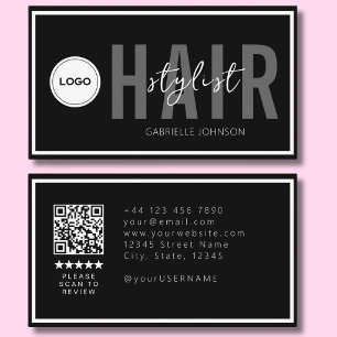Modern Logo QR Review Zwart Wit Haarstylist Visitekaartje