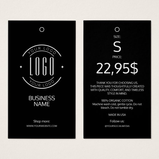 Modern logo zwart wit kledinglabel hangtag visitekaartje (Voorkant /achterkant)