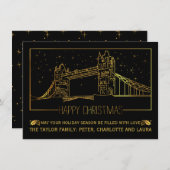 Modern London Tower Bridge "Happy Christmas" goud Feestdagenkaart (Voorkant / Achterkant)