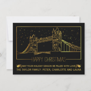 Modern London Tower Bridge "Happy Christmas" goud Feestdagenkaart