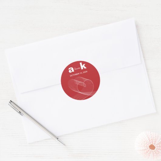 Modern Loop Hart Eenvoudige Liefde Lijnen Rood Bru Ronde Sticker (Envelop)
