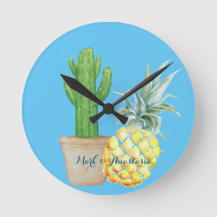Modern Love Blue Pineapple and Cactus Ronde Klok