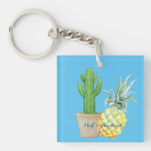 Modern Love Blue Pineapple and Cactus Sleutelhanger