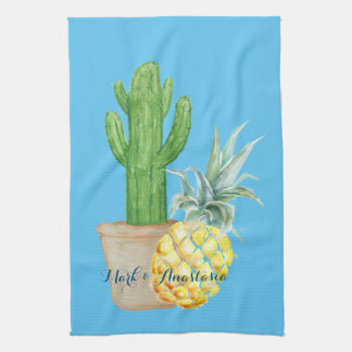 Modern Love Blue Pineapple and Cactus Theedoek