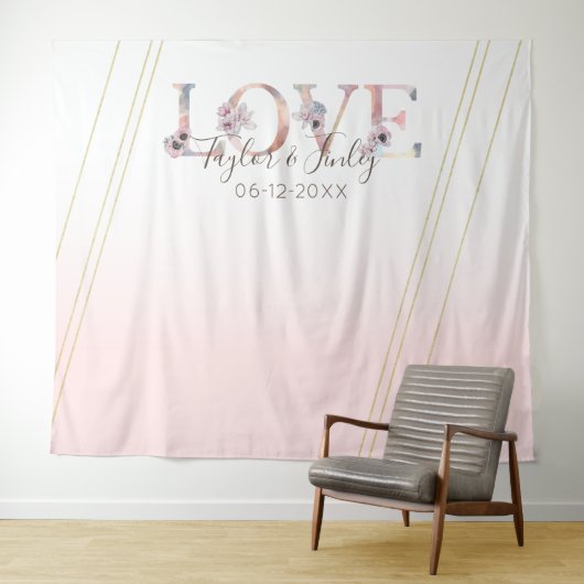 Modern LOVE Blush Pink Selfie Backdrop Weddenschap Wandkleed (In Situ (horizontaal))