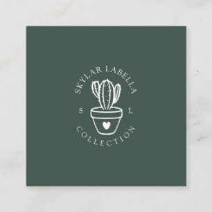 Modern Love Cactus Plant Line-Art Logo & Monogram Vierkante Visitekaartje