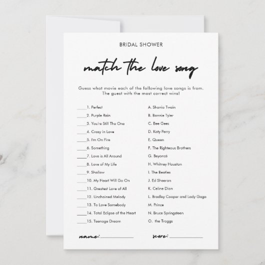 Modern Love Chanson Match Fête des mariées Carte d (Devant)