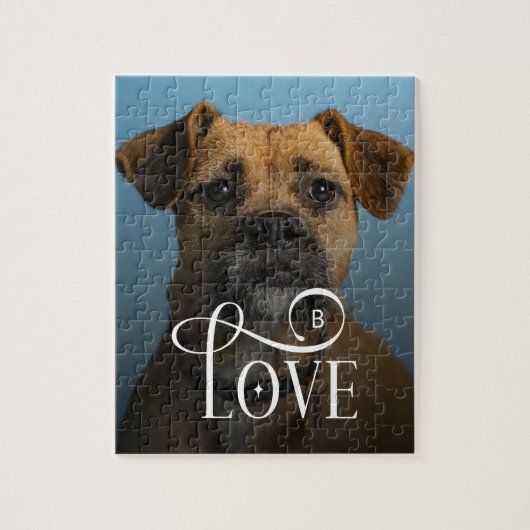 Modern Love Custom Boxer Dog Pets Photo Monogram Legpuzzel (Verticaal)