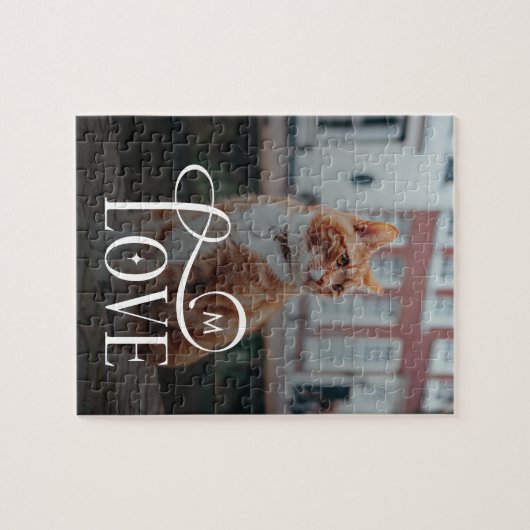 Modern Love Custom Cat Pets Photo Monogram Legpuzzel (Horizontaal)