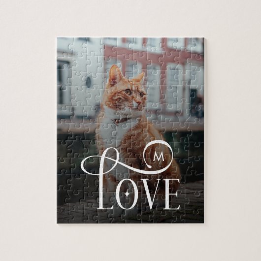 Modern Love Custom Cat Pets Photo Monogram Legpuzzel (Verticaal)