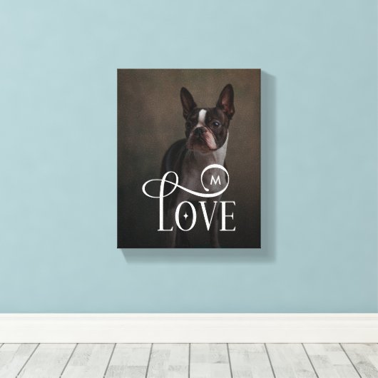 Modern Love Custom Dog Pets Photo Monogram Canvas Afdruk (Insitu (Houten vloer))