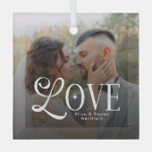 Modern Love Custom Wedding Photo Couples Monogram Glas Ornament (Voorkant)