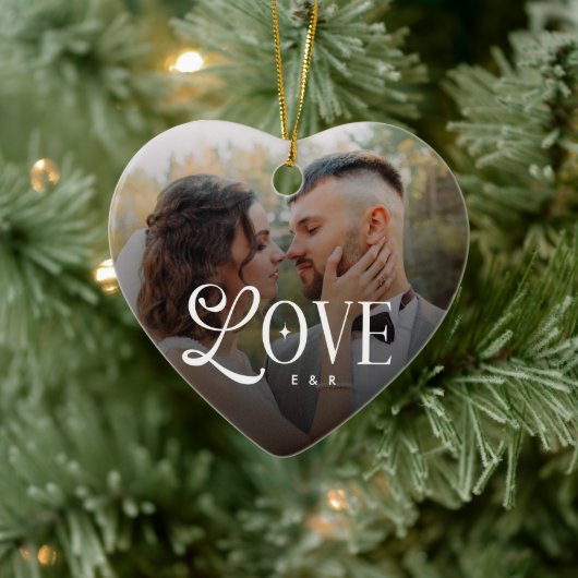 Modern Love Custom Wedding Photo Couples Monogram Keramisch Ornament (Boom)