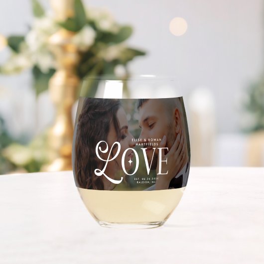Modern Love Custom Wedding Photo Couples Monogram Wijnglas Zonder Voet (Insitu (Huwelijk))