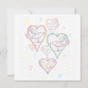 Modern Love Hearts and Birds Pattern Feestdagenkaart