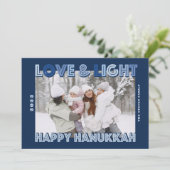 Modern Love light Happy Hanukkah blue script Feestdagenkaart (Staand voorkant)