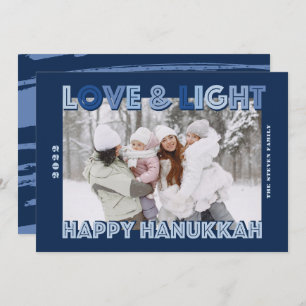 Modern Love light Happy Hanukkah blue script Feestdagenkaart