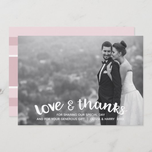 Modern Love & Merci Mariage Carte photo - Blush (Devant / Derrière)