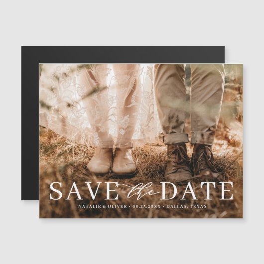 Modern Love Mix Typography Photo Save the Date Magnetische Uitnodiging (Voorkant / Achterkant)