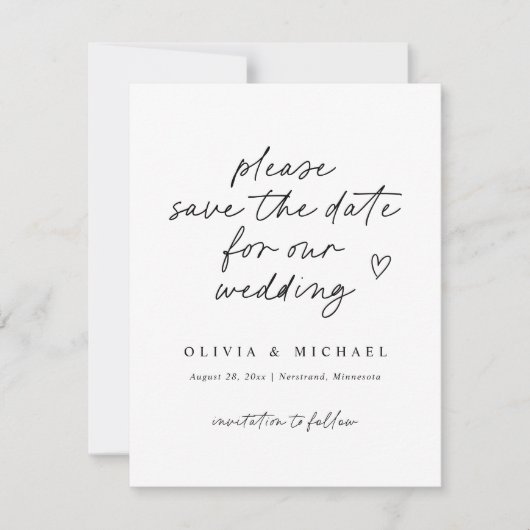 Modern Love Note Handschrift bruiloft Save the dat Date (Voorkant)