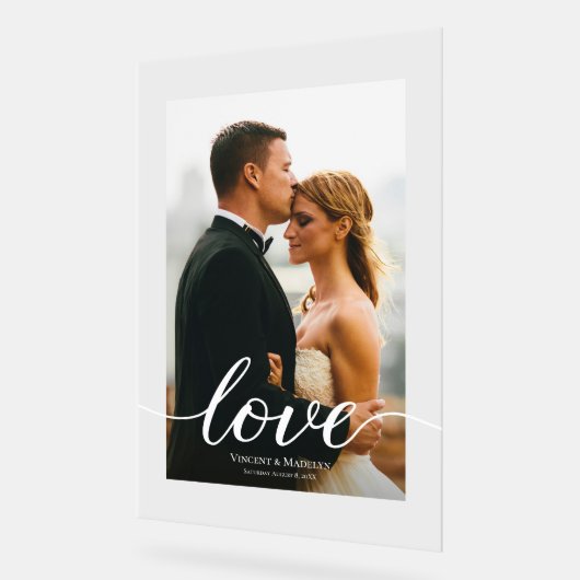 Modern Love Script Custom Foto Acryl Huwelijk Acryl Bord (Hoek)
