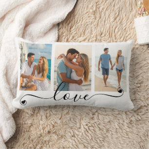 Modern LOVE Script Heart 3 Foto's Aangepaste kleur Kussen