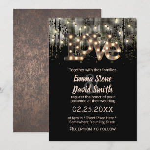 Modern Love Sign & String Lights Wedding Kaart