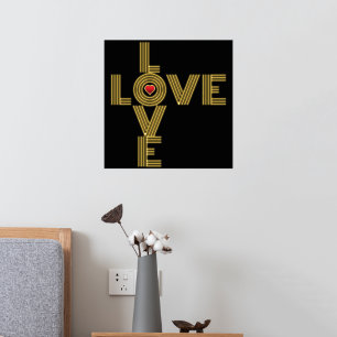 Modern "LOVE"-woord en rode hart zwart Folie Afdrukken