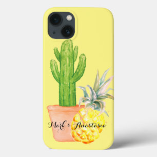 Modern Love Yellow Pineapple and Cactus iPhone 13 Hoesje