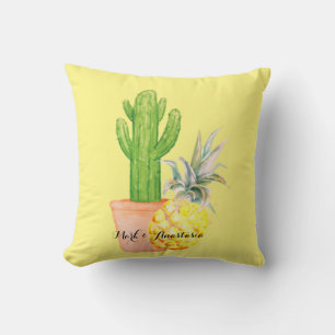 Modern Love Yellow Pineapple and Cactus Kussen