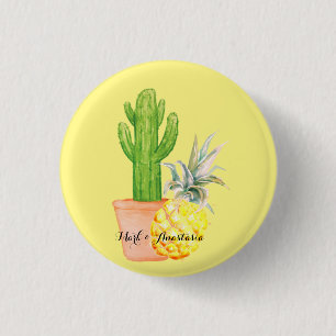 Modern Love Yellow Pineapple and Cactus Ronde Button 3,2 Cm