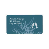 Modern LoveBirds Tree  trouwlabels Etiket (Voorkant)