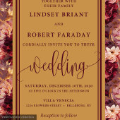 Modern Lux Deep Red Blush Gold Rozen Wedding Kaart