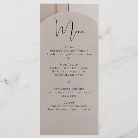 Modern Luxe Arch Wedding Menu | Neutral Beige  (Voorkant)