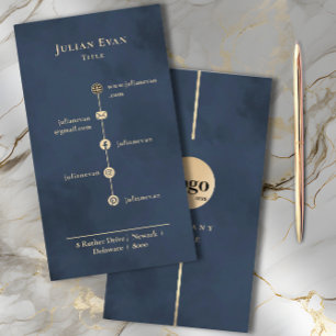 Modern Luxe Artistieke Marine Blauw en Goud Visitekaartje
