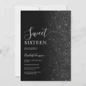 Modern luxe chique zwart glitter zoet 16 kaart (Voorkant)