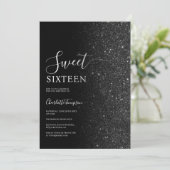 Modern luxe chique zwart glitter zoet 16 kaart (Staand voorkant)