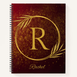 Modern Luxe Deep Red & Gold Custom Naam & Initiaal Notitieboek