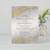 Modern Luxe Gold Flecks Grey Waterverf Wedding Folie Uitnodiging (Staand Voorkant)