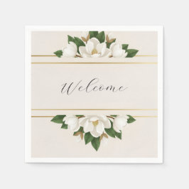 Modern Luxe White Magnolia Wedding Servet