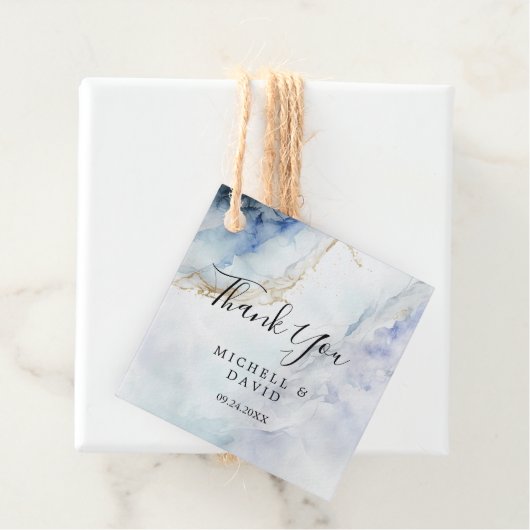 Modern Luxury Blue Marble Hartelijk dank Bedankjes Labels (In situ)