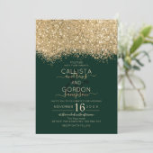 Modern Luxury Gold Green Glitter Confetti Wedding Kaart (Staand voorkant)